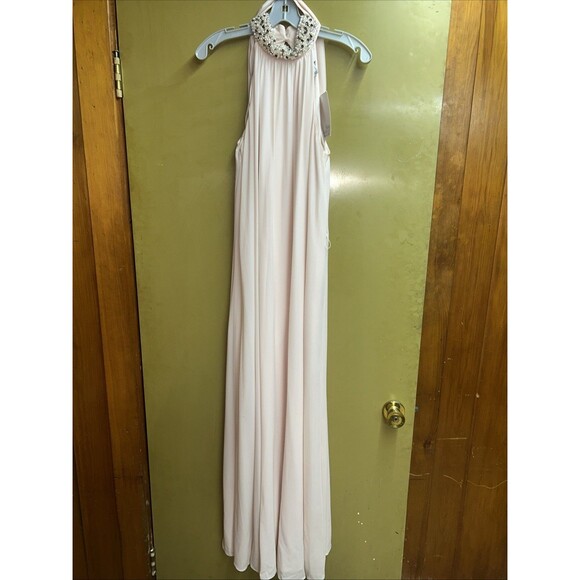 Women’s Soft Pink Badgley Mischka Beaded Halter Dress , Sz 4 New With Tags - Picture 1 of 8